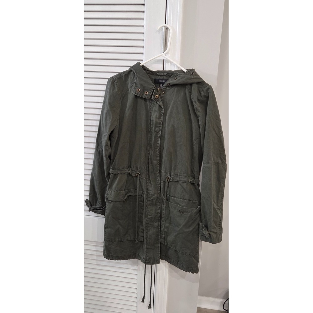 Forever 21 Olive Green Utility Jacket Hooded Womens Medium Military Anorak